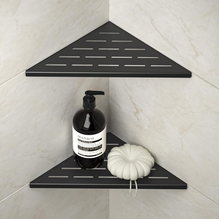 Bernkot Corner Shower Shelf 254mm Matte Black, 304 Stainless Steel, Recessed Corner Shelf Bathroom Shower Shelf for Tiled Wall, No Drilling, 2-Pack