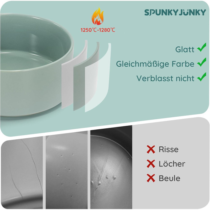 Керамічна миска для собак та котів SPUNKYJUNKY, 1250 мл, світло-зелена