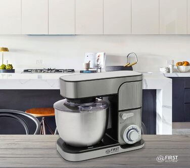 Кухонна машина TZS First Austria Profi Küchenmaschine 1300 Вт, 5 л, 6 швидкостей, з функцією замішування тіста, стаціонарна, нержавіюча сталь