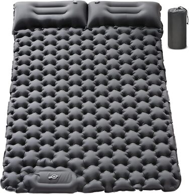 Double Camping Sleeping Pad - Inflatable, Self-Inflating, Ultra-Thick for 2 People with Pillow & Foot Pump - Hiking & Portable