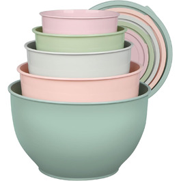 Набір салатниць з кришкою, набір мисок для перемішування з пластику, складні миски для кухні, великий набір мисок, сервіровочні миски ідеальні для змішування та подачі, BPA-free, світло-сірий