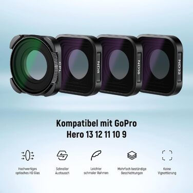 Набір фільтрів ND NEEWER з 15x лупою, 4 шт. (ND8, ND16, ND32, CPL) + макрооб'єктив для GoPro Hero 13/12/11/10/9