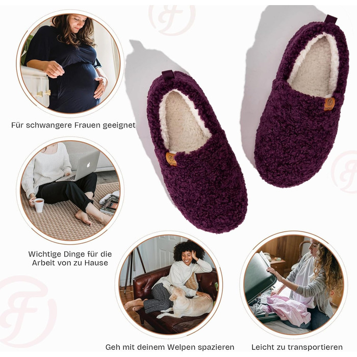 Жіночі теплі халапи EverFoams з м'якої штучної вовни та Memory Foam, закриті тапочки (42/43 EU, темно-фіолетові)