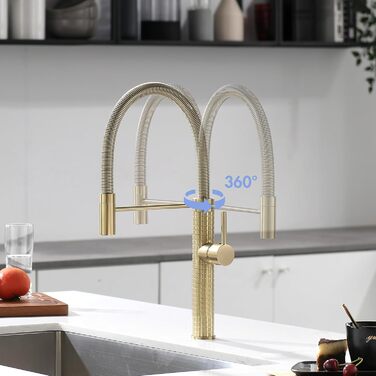 Сучасний кухонний змішувач AIMADI з висувною лійкою та 360° поворотом, чорний/рожеве золото, з двома виходами, для високого тиску