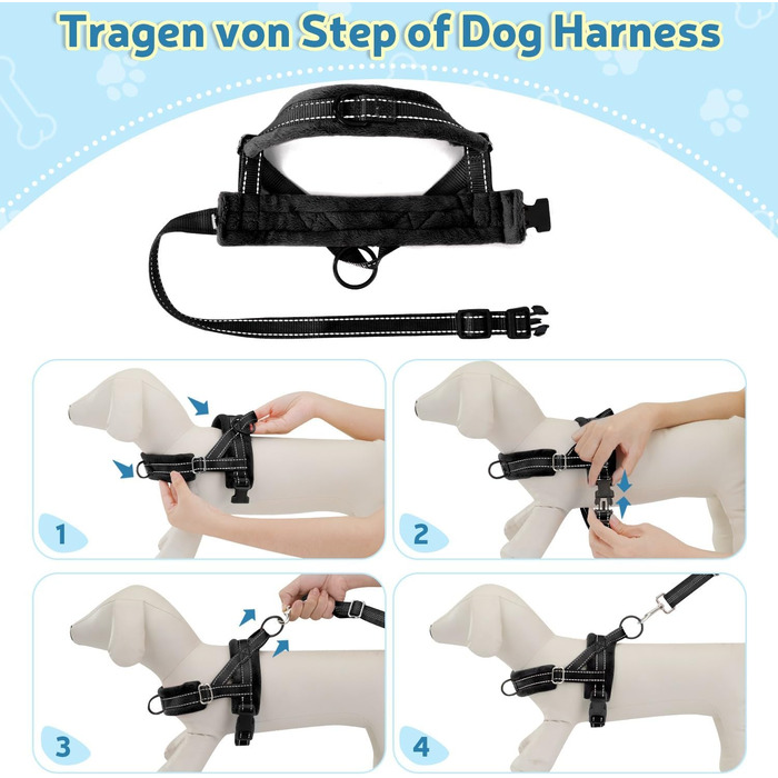 Шлейка для собак SlowTon з повідком, анти-тягнуча, регульована, світловідбиваюча, для цуценят, собак малих та середніх порід, чорна