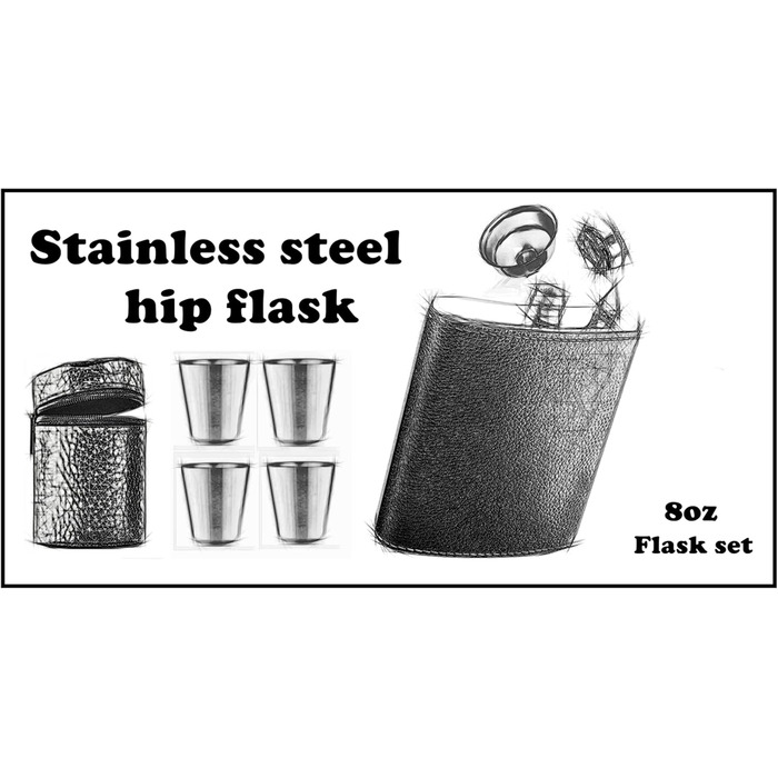 Фляга для алкоголю 8oz з нержавіючої сталі, набір з 4 склянок та воронкою, для чоловіків та жінок, подарункова коробка GUFRRST