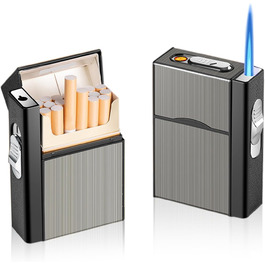 Чохол для сигарет з запальничкою, алюміній, 20 сигарет, USB зарядка (без газу), чорний