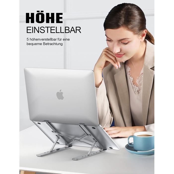 Підставка для ноутбука Babacom, 5-рівнева, алюміній, регульована висота, вентиляція, сумісна з MacBook Pro Air та іншими ноутбуками 10-15.6”