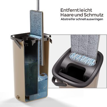 Mop Set with Bucket, Masthome Floor Mop Set with Adjustable Stainless Steel Handle, Bucket with Mop and 6 Microfiber Mop Pads, Cleaning Set with Floor Mop for All Floor Types Floor Cleaning