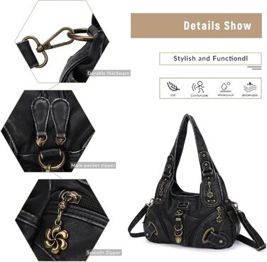 Сумка жіноча Angel Kiss Hobo через плече з PU шкіри, чорна (801) - багато відділень