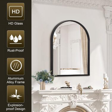 Дзеркало настінне з вигнутим склом, 45x65 см, металевий каркас, чорне. Підходить для ванної кімнати, вітальні та спальні