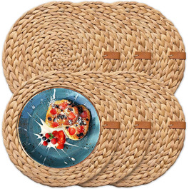 FRIHET® Table Placemats Oslo Set Round Water Hyacinth Natural - (6, 33cm)