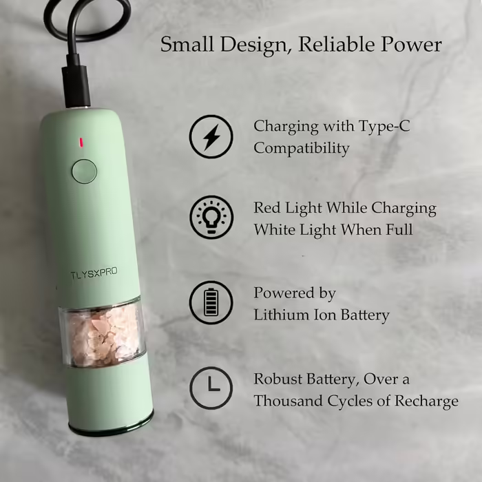 Електричний міні-набір соляної та перцевої млинки TLYSXPRO, USB акумулятор, регульований помел, з щіткою для очищення, 2 шт. (бежевий та кремовий)