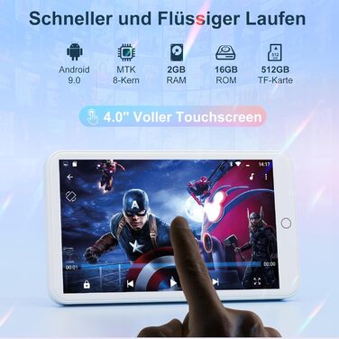 MP3-плеєр MECHEN на Android 9.0 з Wi-Fi та Bluetooth, 4-дюймовий сенсорний екран, підтримка Spotify, Amazon Music, Audible, радіо, білий колір — ідеальний для спорту, подорожей та дітей