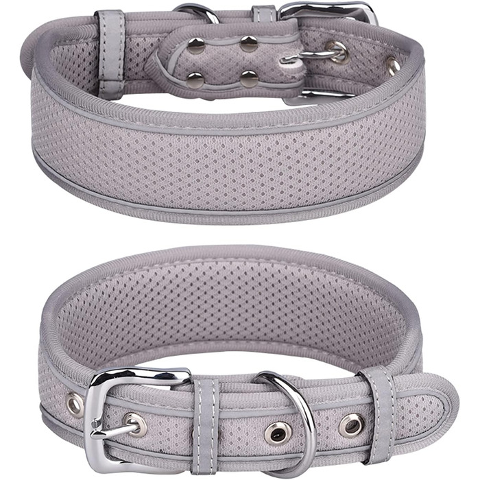 Великий нашийник для собак, сітка, дихаючий, м'яко оббитий, світловідбиваючий, для середніх та великих собак (зелений). L, сірий