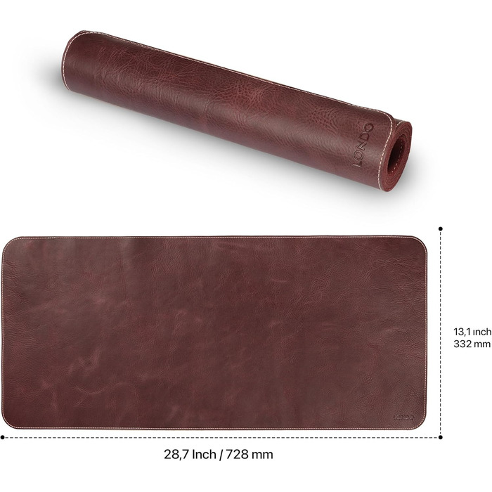 Мишка Londo Echtleder – великий килимок для миші зі шкіри, антиковзний, гладка поверхня, Damson