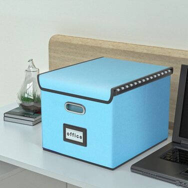 Okydoky Storage Boxes with Lid, Hanging File Folder Box made of Fiberboard and Paper in Stylish Linen Look, Suitable for Home and Office, File and Toy Storage Box (Sky-blue, 1pc).DE Sky Blue