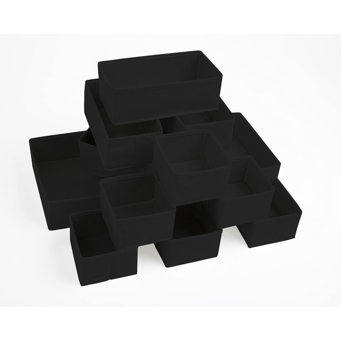 Large Drawer Organization System 12-Piece Set of White Boxes Storage Organizer Drawer Closet Organizer Storage Box Closet Organizer (Black, 3=28x28x10cm, 3=28x14x10cm, 6=14x14x10cm)