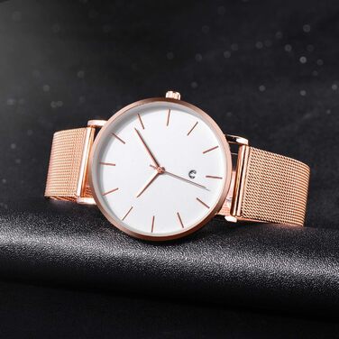 Чоловічий годинник на зап'ясті, аналоговий кварц, мінімалістичний дизайн з браслетом з нержавіючої сталі (рожеве золото)