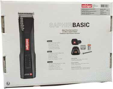 Набір для стрижки собак EHASO HEINIGER Profi Saphir: акумуляторна машинка, насадки, миска (чорний)