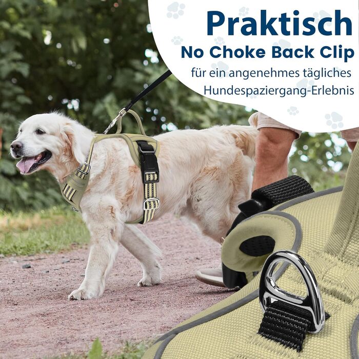 Шлейка для собак середніх порід Funfox, анти-тяга, з ручкою та світловідбиваючими смугами, без коміра, військовий зелений (M)