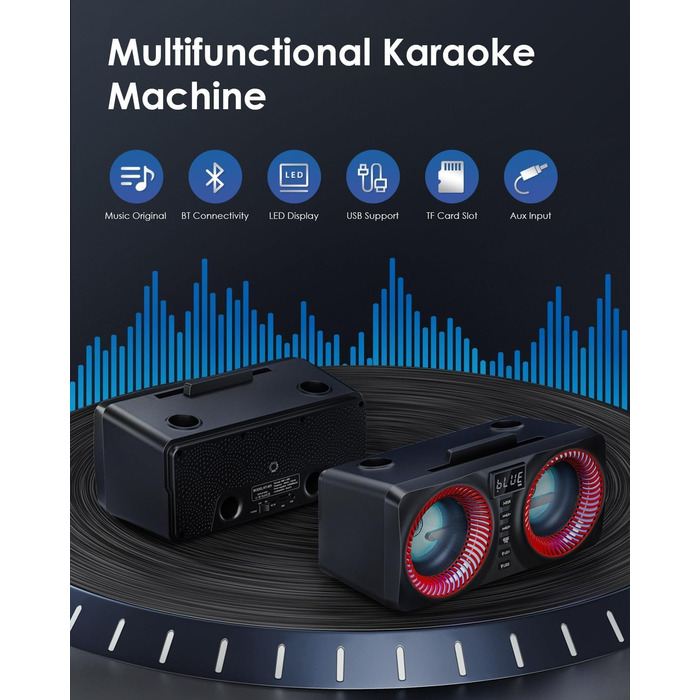 Караоке система All-in-One з Bluetooth, 2 мікрофонами та акустикою 30W, для вечірок (Red2)