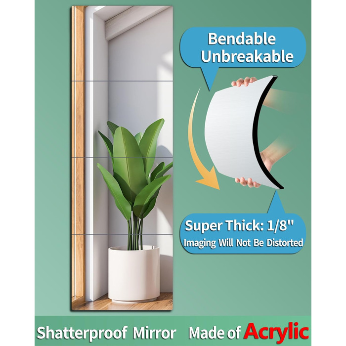 Дзеркальні плитки на стіну, 4 шт., 25x25 см, самоклеючі, акрил, для дитячої кімнати