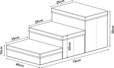 Сходинка для собак en.casa Vojens: 3-ступенева пандус для маленьких собак, котів, для ліжка та дивану, складна, 30 см висота, 75 x 40 x 30 см, коричневий/сірий