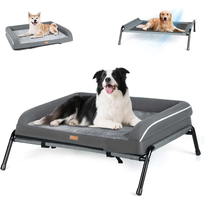 Ортопедичне ліжко для собак середнього розміру, 2-в-1, для собак маленьких та середніх порід, зручне диван-ліжко з піною у формі яйця, можна прати, м'яке, сіре (S)