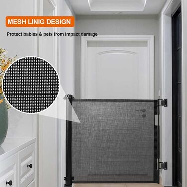 Захисний бар'єр для дитячих воріт, розтяжний 0-150 см, для дітей, котів та собак, внутрішнє та зовнішнє використання (Чорний-150 см)
