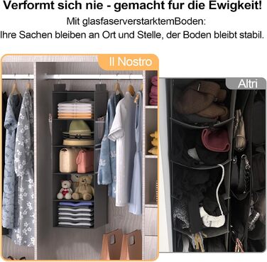 Організатор для шафи Extra Tief - 6-ярусний з 4 кишенями з сітки, для зберігання речей, ідеальний для студентів та кемпінгу (Сірий)