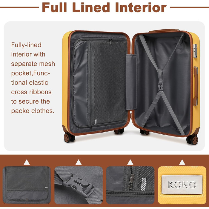 Валіза KONO з ABS-пластику, 67 x 44 x 27 см, з TSA-замком, 4-SET (блакитний/жовтий)