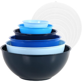 BoxedHome Mixing Bowls Set with Lids, Reusable Mixing Bowl, 12-Pack Mixing Bowl, Plastic Salad Bowl Non-Slip Stackable Serving Bowls for Kitchen (6 Bowls and 6 Lids) (Blue)