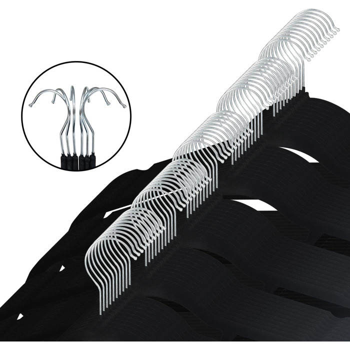 Вішалки для одягу SVITA: Набір 50 шт. для костюмів та суконь, чорні, з оксамитовим покриттям, економія місця, антиковзаючі