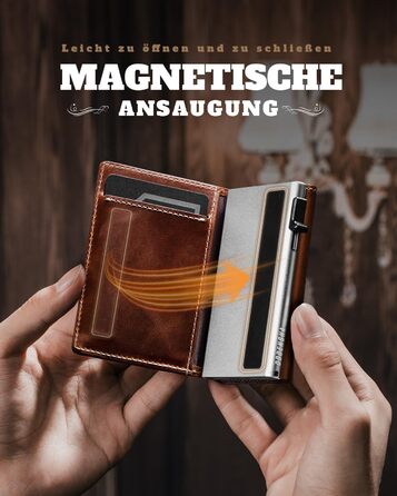 Портмоне чоловіче DODENSHA MagSnap Slim з монетницею, RFID захистом, для 10+ карток, чорно-червоний (Yl-braunsilber)