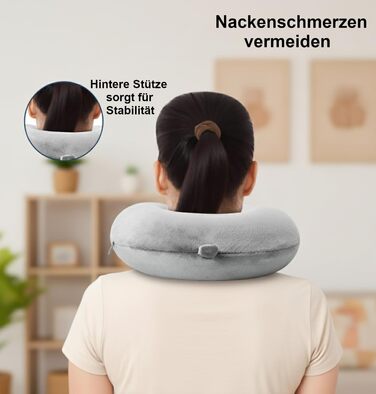 Подушка для шиї Essentials з піною з пам'яті (100%) - U-подібна, з м'яким оксамитовим чохлом - для подорожей, літака, авто, офісу та дому (Сірий)