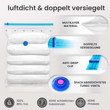 Vacuum Bags for Clothes - 20 Piece Set, 3 Sizes - Vacuum Bags for Vacuum Cleaners, Reusable, 100% Airtight & Robust | Travel Compression Bags, Garment Bags, Storage Bags, Vacuum Pouches, Clothes Sack XL