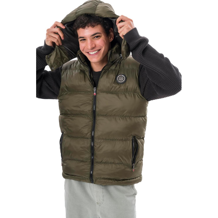 Чоловіча жилетка з пуховим наповнювачем – преміум якість, м'який матеріал, знімна капюшон (L, Хакі)