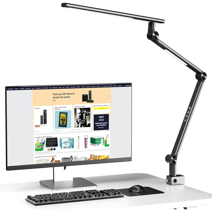 VERSKI LED Desk Lamp with Adjustable Brightness & Color Temperature - 18W Dual Light Source, Clamp-On, Eye Protection, Daylight Lamp for Home Office & Study