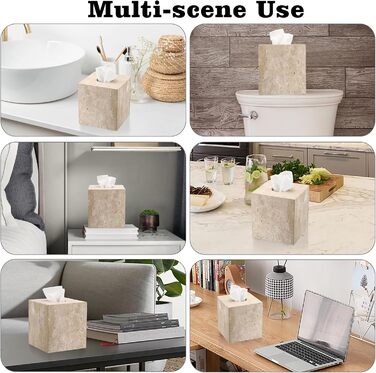 SUMNACON Travertine Tissue Box Cover Square, Tissue Cube Boxes for Home, Toilet Paper Holder Paper Holder Paper Napkin Box for Living Room Dining Room Office Hotel Restaurant Square