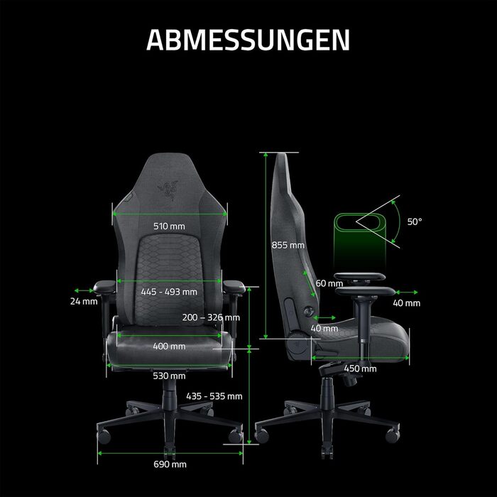 Ігрове крісло Razer Iskur V2 з адаптивною поперековою підтримкою, щільна піна, 4D-підлокітники, міцна тканина