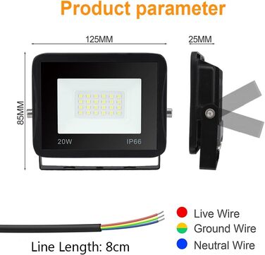 LED Floodlights Outdoor, Pack of 5, IP66 Waterproof Floodlights for Indoor and Outdoor Use, 8500LM Super Bright Outdoor Lights, 120 Degree Outdoor Lighting 6000K Cold White Spotlights Floodlights (Pack of 2, 20W)