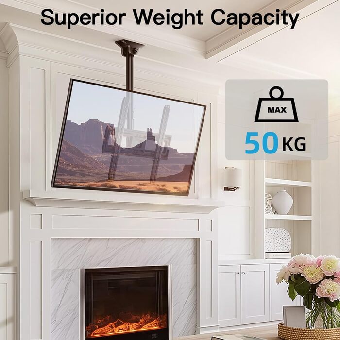 Full-Motion TV Ceiling Mount - Tilting and Swiveling, Adjustable for 26-65 inch Screens, 50kg Capacity, VESA 400x400mm