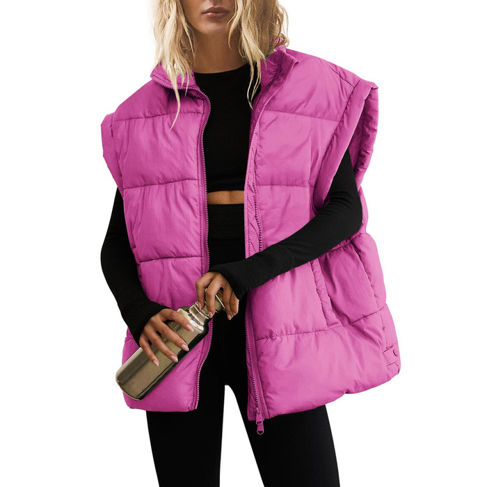 Жіноча велика степкова жилетка SENSERISE, пухова жилетка, об'ємна куртка, на блискавці, верхній одяг з кишенями, м'яка жилетка, колір фуксія (рожевий)