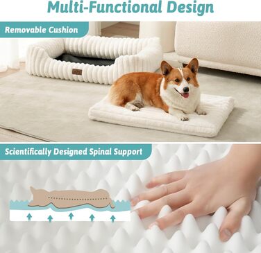 Ортопедичне собаче ліжко COZY KISS: м'яке, миється, для собак маленьких та середніх порід, бежеве, 76x58x18 см