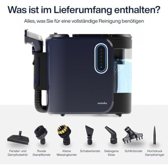 Samako Теперішній очищувач килимів та м'яких меблів – компактний ручний пристрій, потужний 400W двигун, 2 великі резервуари для води, підходить для всіх типів тканини (потужна версія (2000 Вт))