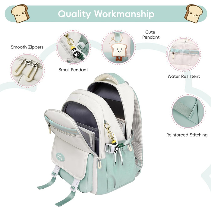 Шкільний рюкзак Tanou для дівчаток-підлітків: набір з рюкзаком, сумкою через плече та пеналом. Зелений шкільний рюкзак для дітей.