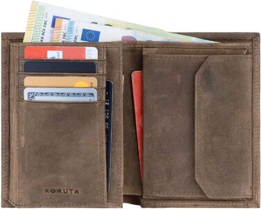 KORUTA Leather Wallet for Men with RFID Protection | Large Bifold Wallet with Coin Pocket | 13 Compartments | Genuine Leather Wallet for Men | Wallet Portmonee Brown