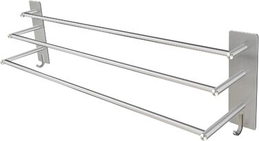 Тримач для рушників Vista з 3-ма перекладинами, 75 см, SUS304 нержавіюча сталь, без свердління, з двома гачками, сріблястий, для ванної, кухні, спальні