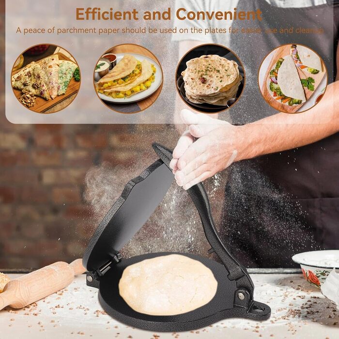 Пресс для тортилій Cyrank, ручний ротатор для роти, прес для тако та кесадільї, 20 см, чорний